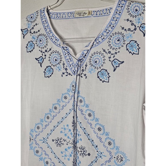 Tasha Polizzi Baja Blues Embroidered White Cotton Blouse Tunic Top Sz Medium - Picture 4 of 12